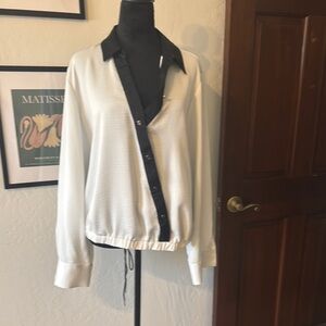 Karl Lagerfeld Black and White Blouse with Draped Front